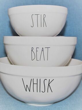 White Ceramic 'Whisk, Beat, Stir' Mixing Bowl Set